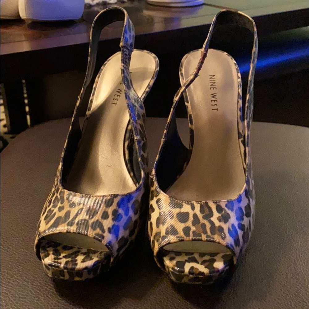 Nine West Leopard Peep Toe Heels, Size 7